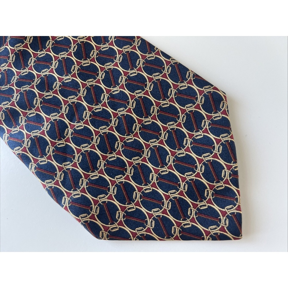 Brooks Brothers Makers 100% Silk USA Made Neck Tie Blue Burgundy Circle Locks